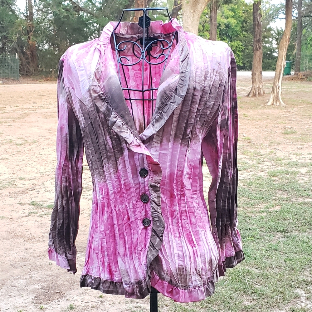 Pink and Brown Crinkled Formal Top